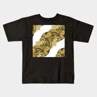 Paisley Print with Vintage Floral Motifs, Striped Diagonal Composition Kids T-Shirt